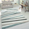 Paco Home Designer Tappeto Moderno Taglio Sagomato Colori Pastello A Righe Zig Zag Blu Crema 60x110 Cm