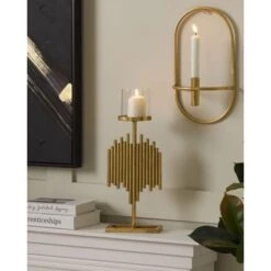 Portacandele Moderno In Metallo E Vetro Color Oro 47 Cm Nias -Armonia Decor 65619090 2
