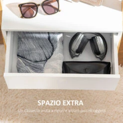 HOMCOM Specchio Da Terra Con Cassetto, In MDF E Bambù, 45x30x160 Cm, Bianco E Color Legno -Armonia Decor 65820373 5