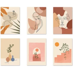 RHAFAYRE Pezzi Minimalista Line Wall Art Stampe Moderne Estetiche Poster D'Arte Astratta Boho Volto Di Donna Paesaggio Disegno Geometrico Wall Art Frameless, 2025 CM