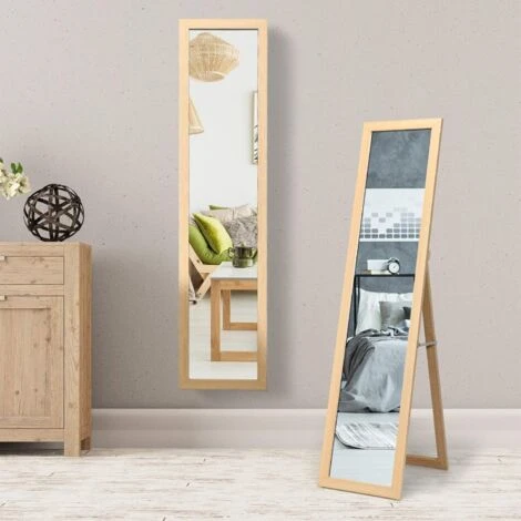 RELAX4LIFE Specchio A Figura Intera 2 In 1, Specchio Da Terra E Da Parete In Legno Con Cornice Rettangolare, Specchio Inclinato Da Pavimento, Per Camera Da Letto, Soggiorno E Ufficio (naturale) 4 RELAX4LIFE Specchio A Figura Intera 2 In 1, Specchio Da Terra E Da Parete In Legno Con Cornice Rettangolare, Specchio Inclinato Da Pavimento, Per Camera Da Letto, Soggiorno E Ufficio (naturale) - immagine 2