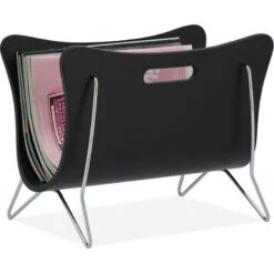Relaxdays Portariviste, Autoportante, Per Giornali, Riviste, Con Manici, Gambe In Acciaio, 29x37,5x25 Cm, Nero Argento