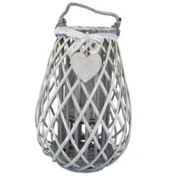 Lanterna In Vimini Grigia Diametro 30x41 Per Interno E Esterno, Portico, Porta Candela, Porta Fiori, Giardino Decorazioni