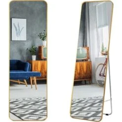 RELAX4LIFE Specchio Da Terra/Parete, Specchio A Figura Intera Con Supporto, Superficie Resistente Ad Alta Definizione, Doppio Montaggio A Parete O A Terra, Stile Moderno Con Cornice Metallica Sottile