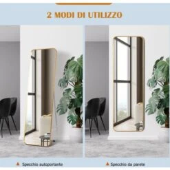 RELAX4LIFE Specchio Da Terra/Parete, Specchio A Figura Intera Con Supporto, Superficie Resistente Ad Alta Definizione, Doppio Montaggio A Parete O A Terra, Stile Moderno Con Cornice Metallica Sottile 9 RELAX4LIFE Specchio Da Terra/Parete, Specchio A Figura Intera Con Supporto, Superficie Resistente Ad Alta Definizione, Doppio Montaggio A Parete O A Terra, Stile Moderno Con Cornice Metallica Sottile -Armonia Decor 69394820 3