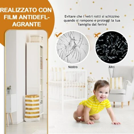 RELAX4LIFE Specchio Da Terra/Parete, Specchio A Figura Intera Con Supporto, Superficie Resistente Ad Alta Definizione, Doppio Montaggio A Parete O A Terra, Stile Moderno Con Cornice Metallica Sottile 6 RELAX4LIFE Specchio Da Terra/Parete, Specchio A Figura Intera Con Supporto, Superficie Resistente Ad Alta Definizione, Doppio Montaggio A Parete O A Terra, Stile Moderno Con Cornice Metallica Sottile - immagine 4