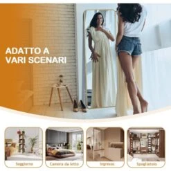 RELAX4LIFE Specchio Da Terra/Parete, Specchio A Figura Intera Con Supporto, Superficie Resistente Ad Alta Definizione, Doppio Montaggio A Parete O A Terra, Stile Moderno Con Cornice Metallica Sottile 11 RELAX4LIFE Specchio Da Terra/Parete, Specchio A Figura Intera Con Supporto, Superficie Resistente Ad Alta Definizione, Doppio Montaggio A Parete O A Terra, Stile Moderno Con Cornice Metallica Sottile -Armonia Decor 69394820 5