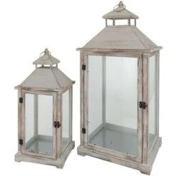 Rebecca Mobili Set 2 Lanterne Metallo Pvc Legno Chiaro Retro 72x32x27 -Armonia Decor 69481567 5