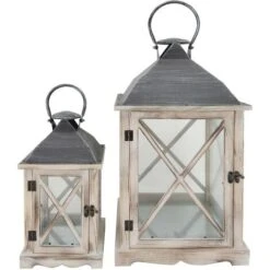 Rebecca Mobili 2 Lanterne Portacandele Metallo Legno Pvc Metallo 52x28x28