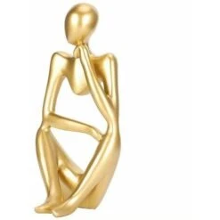 The Thinker Statue, Handmade Abstract Thinker Sculpture Modern Fine Art Figure For Home Office Desk Decoration-Golden Reverie Left