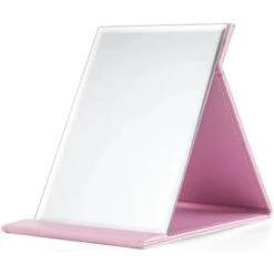 MINKUROW Specchio Da Tavolo Pieghevole In Ecopelle Specchio Da Tavolo Specchio Da Terra Trasparente Specchio Da Viaggio Compatto (Rosa)