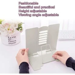 MINKUROW Scaffale Da Lettura, Fermalibri 6 Livelli Regolabile In Metallo Pieghevole Portalibri Di Cucina Per Bambini Adulti Per Cucina, Studio, Ufficio, Tesi Scolastica (Bianco Latte) -Armonia Decor 69787973 2