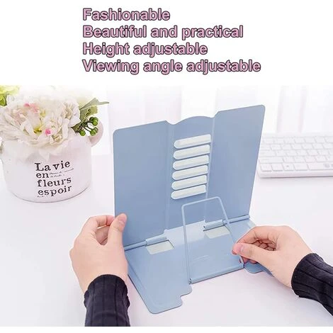 MINKUROW Scaffale Da Lettura, Fermalibri Supporto Per Libri Di Cucina Pieghevole In Metallo Regolabile A 6 Livelli Per Bambini Adulti Per Cucina, Studio, Ufficio, Tesi Scolastica (Azzurro) 5 MINKUROW Scaffale Da Lettura, Fermalibri Supporto Per Libri Di Cucina Pieghevole In Metallo Regolabile A 6 Livelli Per Bambini Adulti Per Cucina, Studio, Ufficio, Tesi Scolastica (Azzurro) - immagine 3