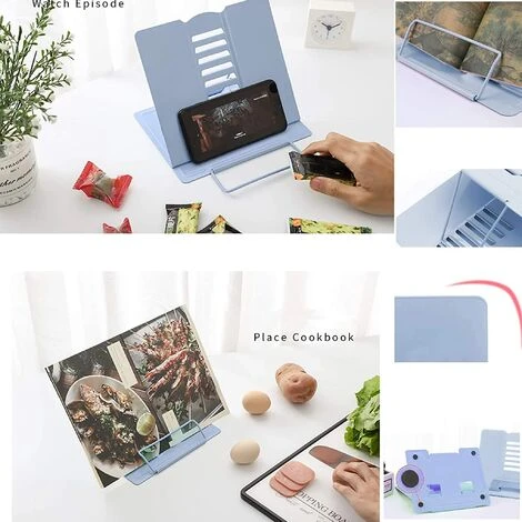 MINKUROW Scaffale Da Lettura, Fermalibri Supporto Per Libri Di Cucina Pieghevole In Metallo Regolabile A 6 Livelli Per Bambini Adulti Per Cucina, Studio, Ufficio, Tesi Scolastica (Azzurro) 7 MINKUROW Scaffale Da Lettura, Fermalibri Supporto Per Libri Di Cucina Pieghevole In Metallo Regolabile A 6 Livelli Per Bambini Adulti Per Cucina, Studio, Ufficio, Tesi Scolastica (Azzurro) - immagine 5