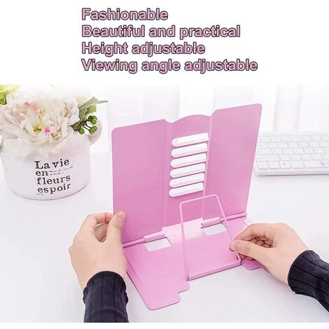 MINKUROW Scaffale Da Lettura, Fermalibri 6 Livelli Regolabile In Metallo Pieghevole Portalibri Di Cucina Per Bambini Adulti Per Cucina, Studio, Ufficio, Scuola (Rosa) 5 MINKUROW Scaffale Da Lettura, Fermalibri 6 Livelli Regolabile In Metallo Pieghevole Portalibri Di Cucina Per Bambini Adulti Per Cucina, Studio, Ufficio, Scuola (Rosa) - immagine 3