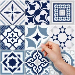 Fes Blu | Adesivi Per Piastrelle In Pvc Impermeabile Per Bagno E Cucina 24 Piastrelle 10x10 Cm 8 Fes Blu | Adesivi Per Piastrelle In Pvc Impermeabile Per Bagno E Cucina 24 Piastrelle 10x10 Cm -Armonia Decor 69819578 2