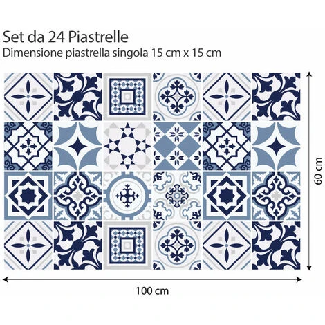 Fes Blu | Adesivi Per Piastrelle In Pvc Impermeabile Per Bagno E Cucina 24 Piastrelle 10x10 Cm 7 Fes Blu | Adesivi Per Piastrelle In Pvc Impermeabile Per Bagno E Cucina 24 Piastrelle 10x10 Cm - immagine 5