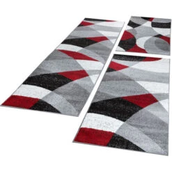 Paco Home Scendiletto Passatoia Tappeto Geometrico Motivo Mélange Rosso Grigio Set Di Tappeti 3 Pezzi 2 Pezzi 60x100 1 Pezzo 80x250