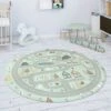 Paco Home Tappeto Bambini Cameretta Da Gioco Bebè Strada Orso Alce Alberi Verde Grigio 80 Cm Tondo -Armonia Decor 70304814 1