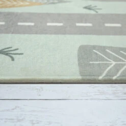Paco Home Tappeto Bambini Cameretta Da Gioco Bebè Strada Orso Alce Alberi Verde Grigio 80 Cm Tondo -Armonia Decor 70304814 2