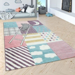 Paco Home Tappeto Bambini Cameretta Colori Pastello Moderni Motivi Graziosi Effetto 3D Ø 120 Cm Tondo, Pink 2