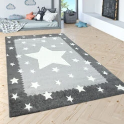 Paco Home Tappeto Bambini Cameretta Colori Pastello Moderni Motivi Graziosi Effetto 3D 80x150 Cm, Grigio 1