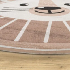 Paco Home Tappeto Bambini Cameretta Rotondo Moderno Femmine Maschi Luna Koala Leone Beige, 80 Cm Tondo -Armonia Decor 70334073 3