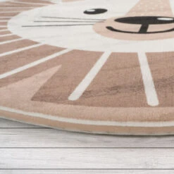 Paco Home Tappeto Bambini Cameretta Rotondo Moderno Femmine Maschi Luna Koala Leone Beige, 80 Cm Tondo -Armonia Decor 70334073 4