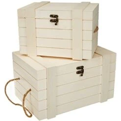 Rayher 62651000 Set Contenitori In Legno FSC, Cassapanche, Set Bauli, Con Coperchio, Vintage, Fai Da Te, 2 Pz.