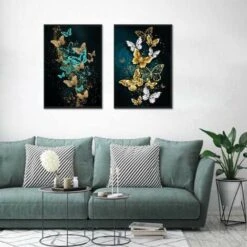 Pittura Diamante 5D Fai Da Te, 2 Pezzi Kit Punto Croce Ricamo Kit Pittura Diamante Per Soggiorno Camera Da Letto Decorazione Adesivo Da Parete, Farfalla (farfalla Dorata) -Armonia Decor 71080497 5