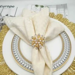 Set Di 6 Portatovaglioli Con Strass Di Perle Per Accessori Di Tovaglioli Da Cucina Per Feste Di Matrimonio -Armonia Decor 71081340 5