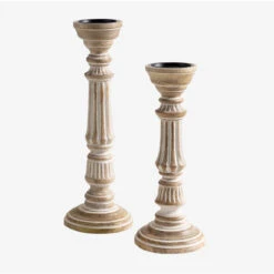 SKLUM Set Di 2 Portacandele In Legno Di Mango Kangec Legno Bianco Vintage
