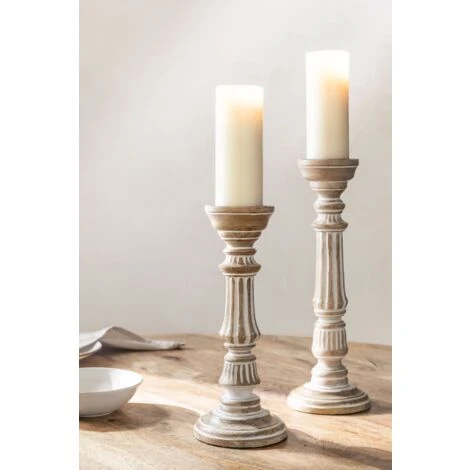 SKLUM Set Di 2 Portacandele In Legno Di Mango Kangec Legno Bianco Vintage 4 SKLUM Set Di 2 Portacandele In Legno Di Mango Kangec Legno Bianco Vintage - immagine 2