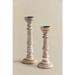 SKLUM Set Di 2 Portacandele In Legno Di Mango Kangec Legno Bianco Vintage 9 SKLUM Set Di 2 Portacandele In Legno Di Mango Kangec Legno Bianco Vintage -Armonia Decor 71972954 3