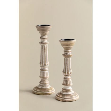 SKLUM Set Di 2 Portacandele In Legno Di Mango Kangec Legno Bianco Vintage 5 SKLUM Set Di 2 Portacandele In Legno Di Mango Kangec Legno Bianco Vintage - immagine 3
