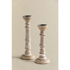 SKLUM Set Di 2 Portacandele In Legno Di Mango Kangec Legno Bianco Vintage 10 SKLUM Set Di 2 Portacandele In Legno Di Mango Kangec Legno Bianco Vintage -Armonia Decor 71972954 4
