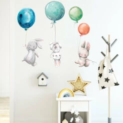 Cartoon Bunny Balloon Wall Stickers Decorazione Della Stanza Dei Bambini Decalcomanie Per Carta Da Parati Di Coniglio -Armonia Decor 72553494 5