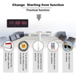Orologio Digitale Led Parete Nero Display LCD Data Temperatura Ufficio JH4600 -Armonia Decor 7310288 5