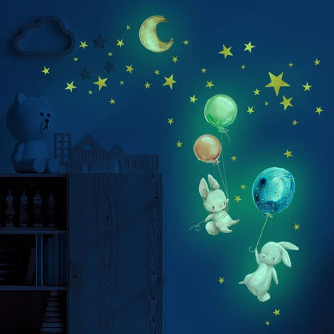 RHAFAYRES Adesivi Murali Bambini Fluorescenti, Stelle Luna Conigli E Palloncini Glow In The Dark Stelle Adesivi Soffitto Parete Luminosi Per Camerette Bambini Decorazione Soffitto 3 RHAFAYRES Adesivi Murali Bambini Fluorescenti, Stelle Luna Conigli E Palloncini Glow In The Dark Stelle Adesivi Soffitto Parete Luminosi Per Camerette Bambini Decorazione Soffitto