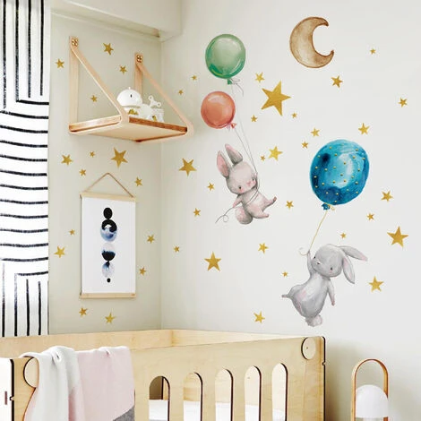 RHAFAYRES Adesivi Murali Bambini Fluorescenti, Stelle Luna Conigli E Palloncini Glow In The Dark Stelle Adesivi Soffitto Parete Luminosi Per Camerette Bambini Decorazione Soffitto 5 RHAFAYRES Adesivi Murali Bambini Fluorescenti, Stelle Luna Conigli E Palloncini Glow In The Dark Stelle Adesivi Soffitto Parete Luminosi Per Camerette Bambini Decorazione Soffitto - immagine 3