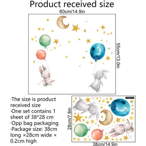 RHAFAYRES Adesivi Murali Bambini Fluorescenti, Stelle Luna Conigli E Palloncini Glow In The Dark Stelle Adesivi Soffitto Parete Luminosi Per Camerette Bambini Decorazione Soffitto 6 RHAFAYRES Adesivi Murali Bambini Fluorescenti, Stelle Luna Conigli E Palloncini Glow In The Dark Stelle Adesivi Soffitto Parete Luminosi Per Camerette Bambini Decorazione Soffitto - immagine 4