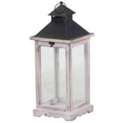 LANTERNA LEGNO SBIANCATO RETTANGOLARE CM 19X19H42,5
