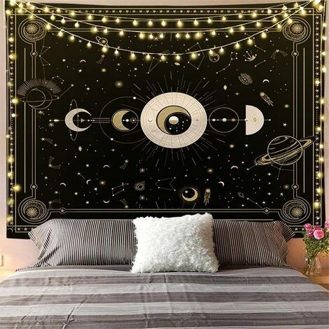 Arazzo Da Parete Con Luna, Arazzo Boho, Gotico, Indiano, Arazzo Da Parete, Mandala, Psichedelico, Punta Decorativa, Decorazione Da Parete Per Camera Da Letto, Soggiorno, Dormitorio (oro, 150 X 130 Cm) 3 Arazzo Da Parete Con Luna, Arazzo Boho, Gotico, Indiano, Arazzo Da Parete, Mandala, Psichedelico, Punta Decorativa, Decorazione Da Parete Per Camera Da Letto, Soggiorno, Dormitorio (oro, 150 X 130 Cm)