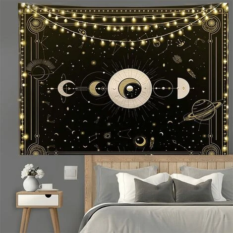 Arazzo Da Parete Con Luna, Arazzo Boho, Gotico, Indiano, Arazzo Da Parete, Mandala, Psichedelico, Punta Decorativa, Decorazione Da Parete Per Camera Da Letto, Soggiorno, Dormitorio (oro, 150 X 130 Cm) 4 Arazzo Da Parete Con Luna, Arazzo Boho, Gotico, Indiano, Arazzo Da Parete, Mandala, Psichedelico, Punta Decorativa, Decorazione Da Parete Per Camera Da Letto, Soggiorno, Dormitorio (oro, 150 X 130 Cm) - immagine 2
