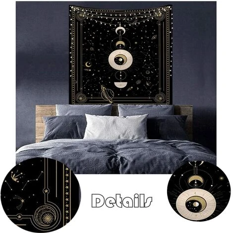 Arazzo Da Parete Con Luna, Arazzo Boho, Gotico, Indiano, Arazzo Da Parete, Mandala, Psichedelico, Punta Decorativa, Decorazione Da Parete Per Camera Da Letto, Soggiorno, Dormitorio (oro, 150 X 130 Cm) 5 Arazzo Da Parete Con Luna, Arazzo Boho, Gotico, Indiano, Arazzo Da Parete, Mandala, Psichedelico, Punta Decorativa, Decorazione Da Parete Per Camera Da Letto, Soggiorno, Dormitorio (oro, 150 X 130 Cm) - immagine 3