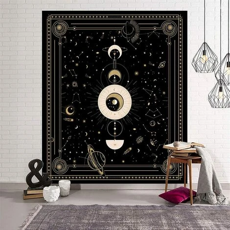 Arazzo Da Parete Con Luna, Arazzo Boho, Gotico, Indiano, Arazzo Da Parete, Mandala, Psichedelico, Punta Decorativa, Decorazione Da Parete Per Camera Da Letto, Soggiorno, Dormitorio (oro, 150 X 130 Cm) 6 Arazzo Da Parete Con Luna, Arazzo Boho, Gotico, Indiano, Arazzo Da Parete, Mandala, Psichedelico, Punta Decorativa, Decorazione Da Parete Per Camera Da Letto, Soggiorno, Dormitorio (oro, 150 X 130 Cm) - immagine 4