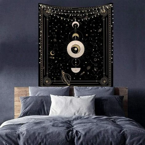 Arazzo Da Parete Con Luna, Arazzo Boho, Gotico, Indiano, Arazzo Da Parete, Mandala, Psichedelico, Punta Decorativa, Decorazione Da Parete Per Camera Da Letto, Soggiorno, Dormitorio (oro, 150 X 130 Cm) 7 Arazzo Da Parete Con Luna, Arazzo Boho, Gotico, Indiano, Arazzo Da Parete, Mandala, Psichedelico, Punta Decorativa, Decorazione Da Parete Per Camera Da Letto, Soggiorno, Dormitorio (oro, 150 X 130 Cm) - immagine 5