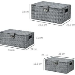 HOMCOM Set Di 3 Cesti In Vimini PP Con Coperchio Di Diverse Dimensioni, Grigio -Armonia Decor 76993447 3