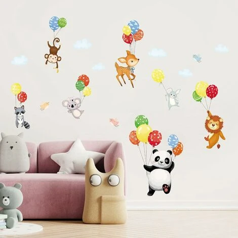 RHAFAYRES Adesivi Murali Animali Adesivo Murale Palloncino Panda Cervo Scimmia Decorazione Murale Camera Da Letto Bambini Asilo Nido Soggiorno 5 RHAFAYRES Adesivi Murali Animali Adesivo Murale Palloncino Panda Cervo Scimmia Decorazione Murale Camera Da Letto Bambini Asilo Nido Soggiorno - immagine 3