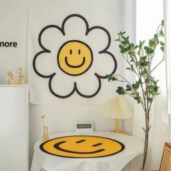 Smiley Sfondo Fiore Arazzo Panno Decorativo Panno Appeso Decorazioni Parete Camera Dormitorio Sfondo Decorazione Tovaglia (7070 Cm) -Armonia Decor 77711273 3